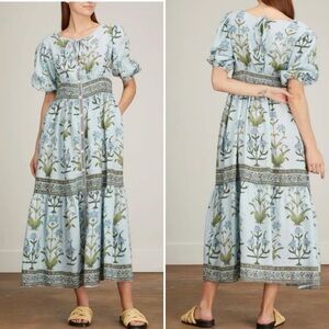 Hannah Light Blue Floral Maxi Dress with Green Print